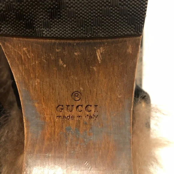 Gucci Black Mules with Brown Fur and Gold Detail - Picture 4 of 9